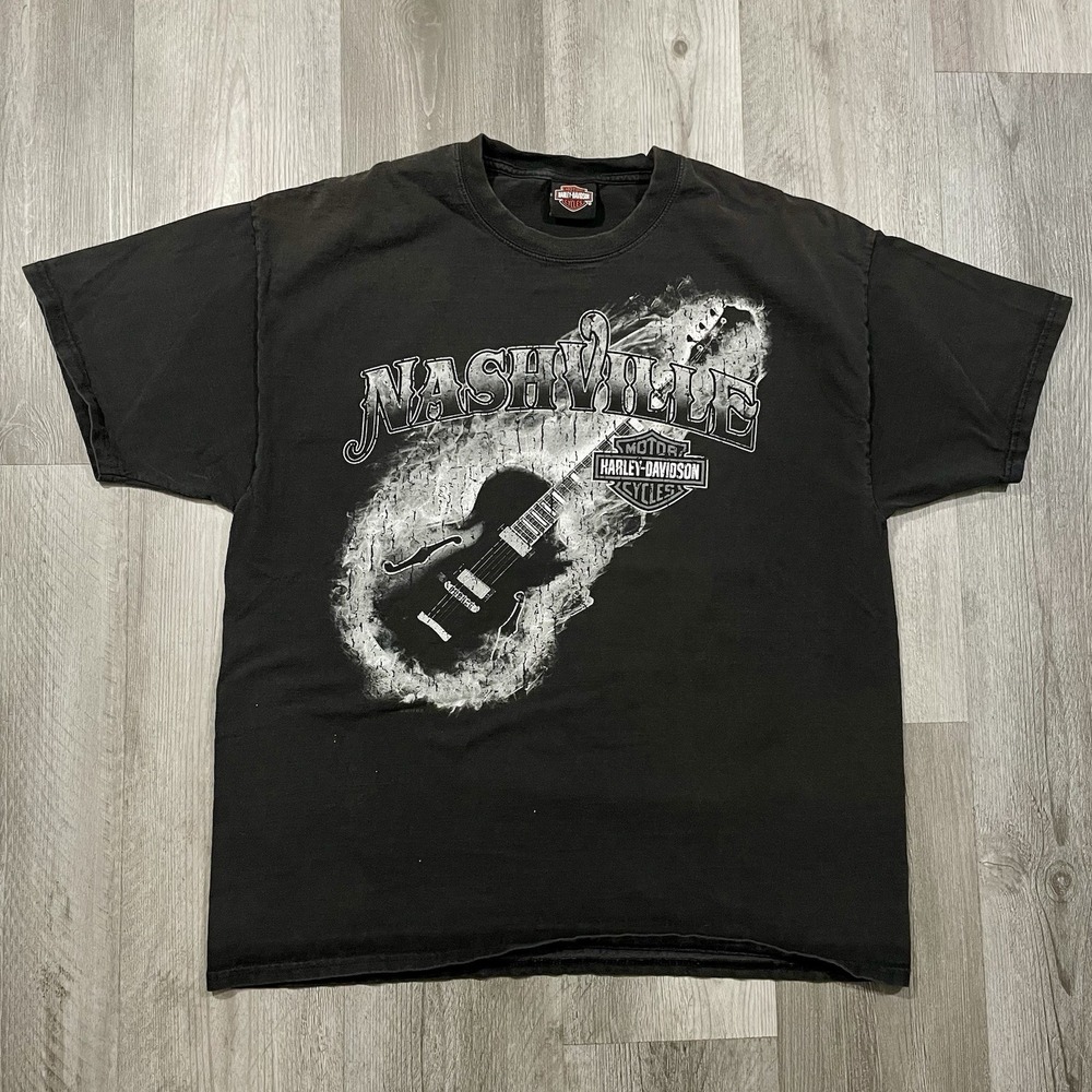 Vintage Y2K Harley Davidson Nashville Tennessee Guitar Flame Skull Sz XL Tshirt - Picture 2 of 10